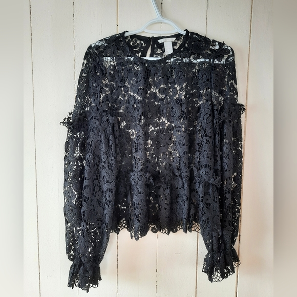 Broderie anglaise black lace peplum top - Picture 1 of 5